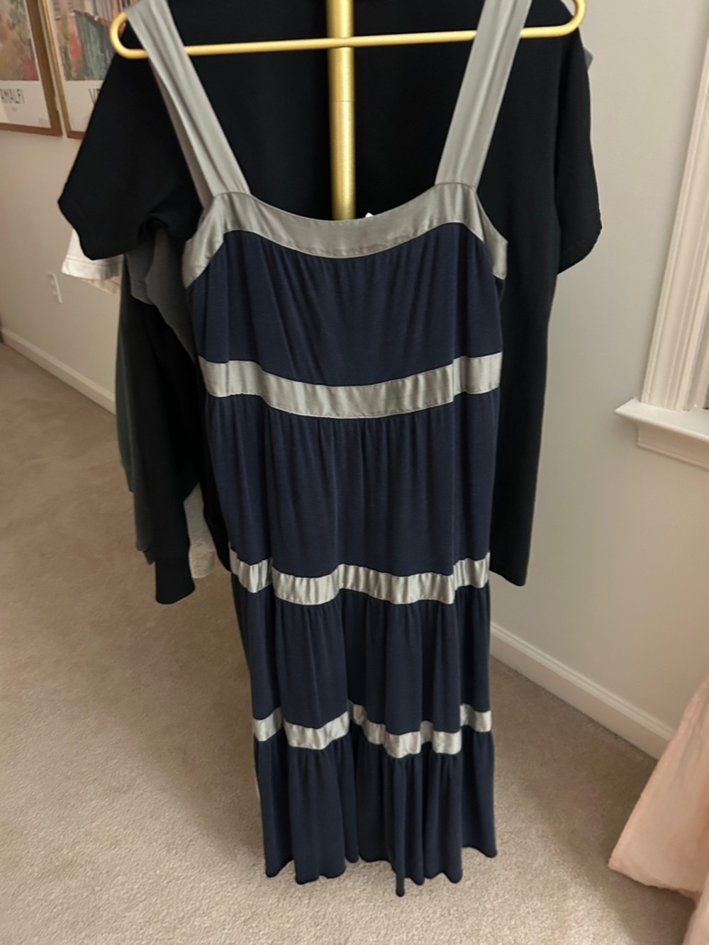 vintage free people, navy and silver maxi bohemian dress